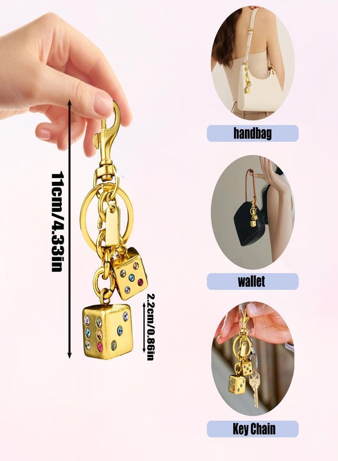 LSBDJDL Metal Dice Colorful Rhinestone Bag Charms Handbag Bag Pendant Key Chain Car Accessories Love's Day Gifts For Him (Gold) - Image 3
